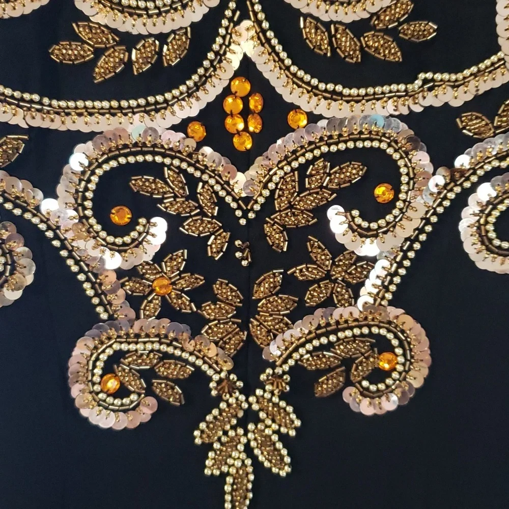 Vtg Jovani black silk gown with gold sequin detail - Picture 6 of 13